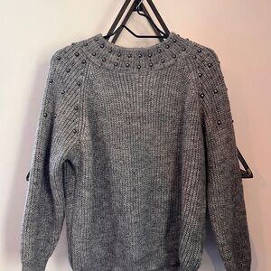 Elegant Gray Turtleneck Sweater with Stud Accents